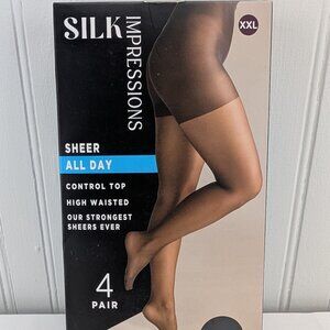 Silk Impressions Sheer All Day Control Top XXL 4 Pairs Black High Waisted New